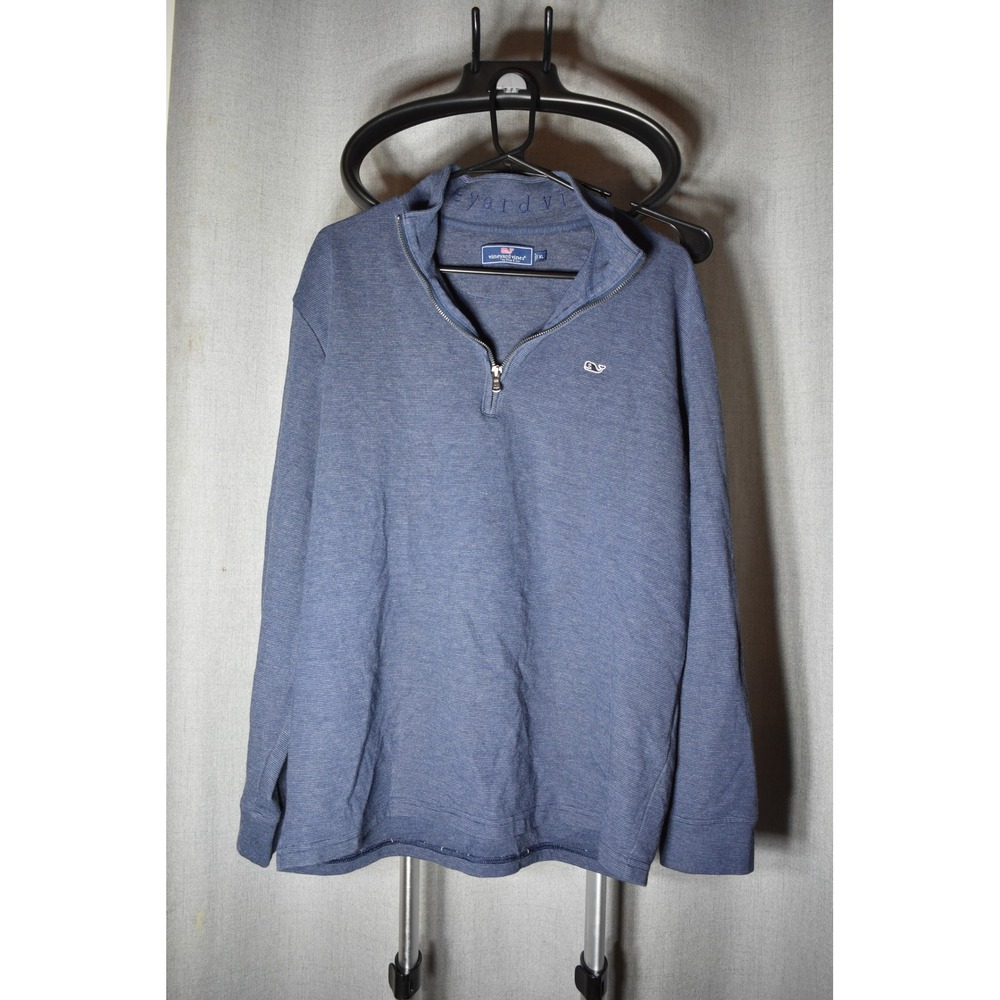 Vineyard Vines Mens XL Blue Striped Quarter Zip Pullover Whale Logo Sweater